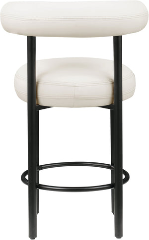 Meridian Furniture Bordeaux Vegan Leather Counter Stool with Sculpted Back and Sturdy Matte Iron Frame Cream 898Cream-C