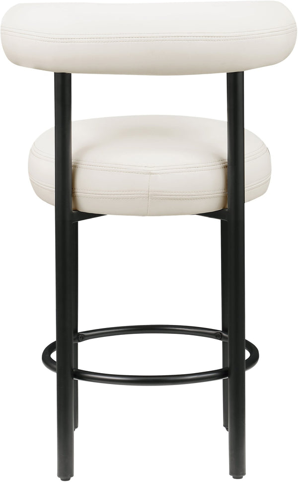 Meridian Furniture Bordeaux Vegan Leather Counter Stool with Sculpted Back and Sturdy Matte Iron Frame Cream 898Cream-C