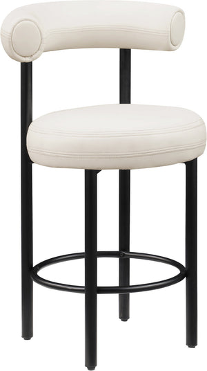 Meridian Furniture Bordeaux Vegan Leather Counter Stool with Sculpted Back and Sturdy Matte Iron Frame Cream 898Cream-C