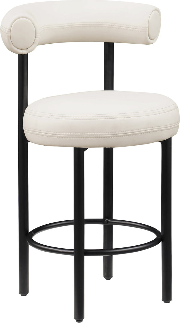 Meridian Furniture Bordeaux Vegan Leather Counter Stool with Sculpted Back and Sturdy Matte Iron Frame Cream 898Cream-C