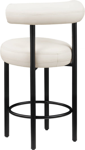 Meridian Furniture Bordeaux Vegan Leather Counter Stool with Sculpted Back and Sturdy Matte Iron Frame Cream 898Cream-C