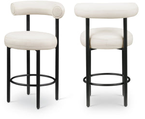 Meridian Furniture Bordeaux Vegan Leather Counter Stool with Sculpted Back and Sturdy Matte Iron Frame Cream 898Cream-C