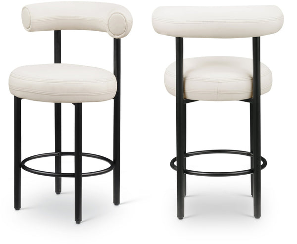 Meridian Furniture Bordeaux Vegan Leather Counter Stool with Sculpted Back and Sturdy Matte Iron Frame Cream 898Cream-C