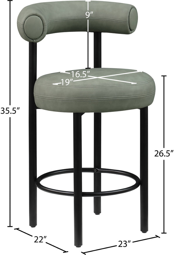 Meridian Furniture Bordeaux Vegan Leather Counter Stool with Sculpted Back and Sturdy Matte Iron Frame Green 898Green-C