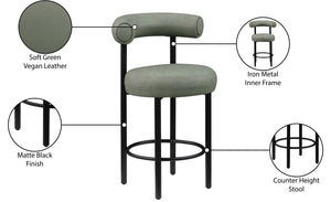 Meridian Furniture Bordeaux Vegan Leather Counter Stool with Sculpted Back and Sturdy Matte Iron Frame Green 898Green-C