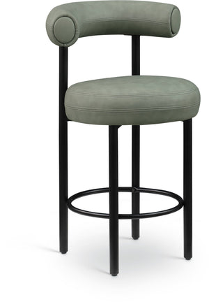 Meridian Furniture Bordeaux Vegan Leather Counter Stool with Sculpted Back and Sturdy Matte Iron Frame Green 898Green-C