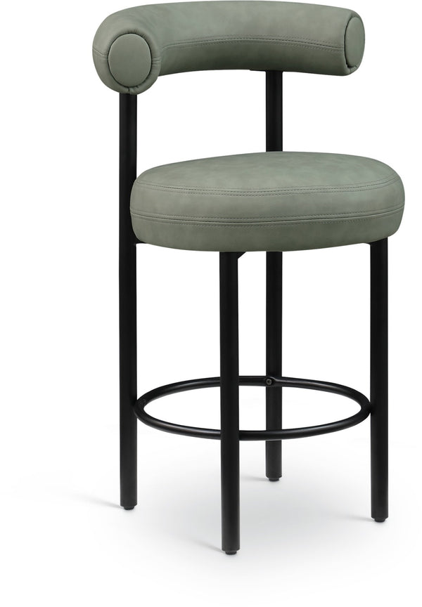 Meridian Furniture Bordeaux Vegan Leather Counter Stool with Sculpted Back and Sturdy Matte Iron Frame Green 898Green-C