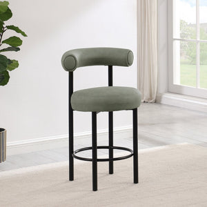 Meridian Furniture Bordeaux Vegan Leather Counter Stool with Sculpted Back and Sturdy Matte Iron Frame Green 898Green-C