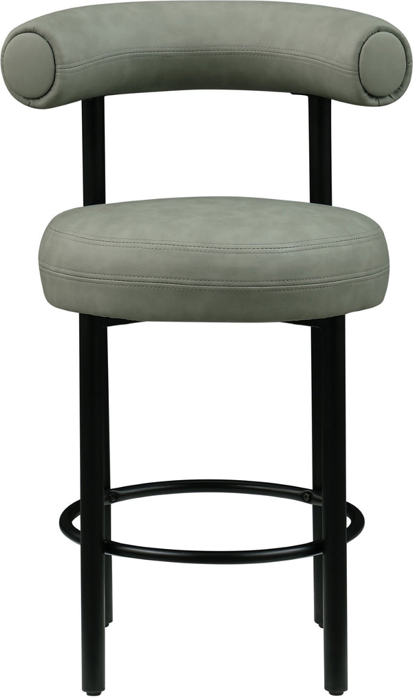 Meridian Furniture Bordeaux Vegan Leather Counter Stool with Sculpted Back and Sturdy Matte Iron Frame Green 898Green-C