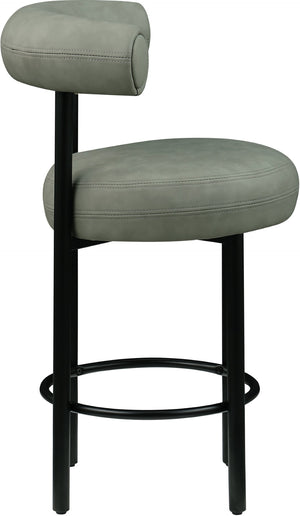 Meridian Furniture Bordeaux Vegan Leather Counter Stool with Sculpted Back and Sturdy Matte Iron Frame Green 898Green-C