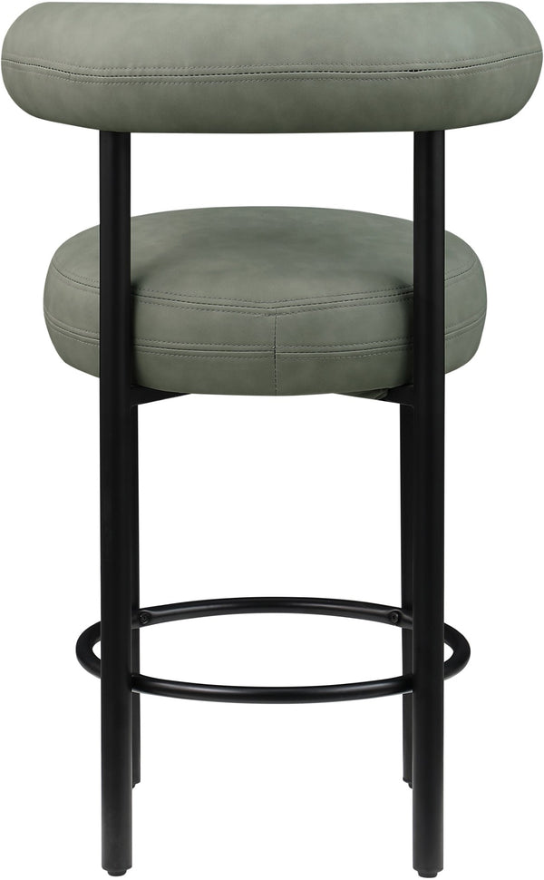 Meridian Furniture Bordeaux Vegan Leather Counter Stool with Sculpted Back and Sturdy Matte Iron Frame Green 898Green-C