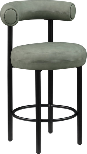 Meridian Furniture Bordeaux Vegan Leather Counter Stool with Sculpted Back and Sturdy Matte Iron Frame Green 898Green-C
