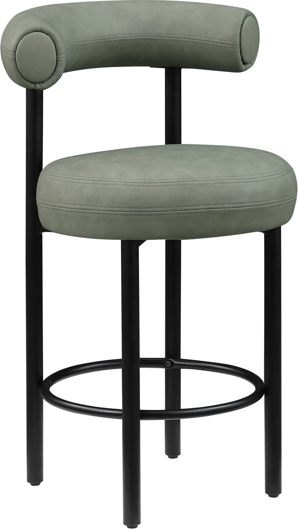 Meridian Furniture Bordeaux Vegan Leather Counter Stool with Sculpted Back and Sturdy Matte Iron Frame Green 898Green-C