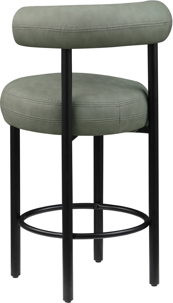 Meridian Furniture Bordeaux Vegan Leather Counter Stool with Sculpted Back and Sturdy Matte Iron Frame Green 898Green-C