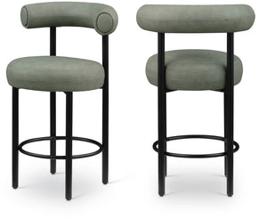 Meridian Furniture Bordeaux Vegan Leather Counter Stool with Sculpted Back and Sturdy Matte Iron Frame Green 898Green-C
