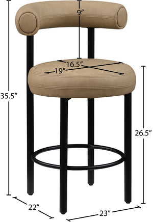 Meridian Furniture Bordeaux Vegan Leather Counter Stool with Sculpted Back and Sturdy Matte Iron Frame Tan 898Tan-C