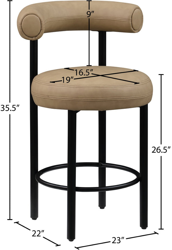 Meridian Furniture Bordeaux Vegan Leather Counter Stool with Sculpted Back and Sturdy Matte Iron Frame Tan 898Tan-C