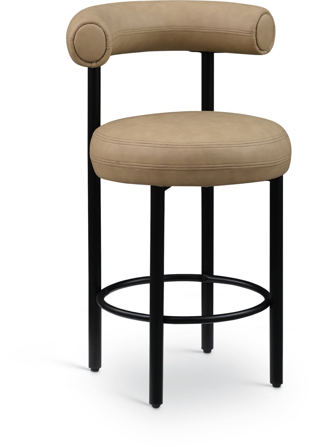 Meridian Furniture Bordeaux Vegan Leather Counter Stool with Sculpted Back and Sturdy Matte Iron Frame Tan 898Tan-C