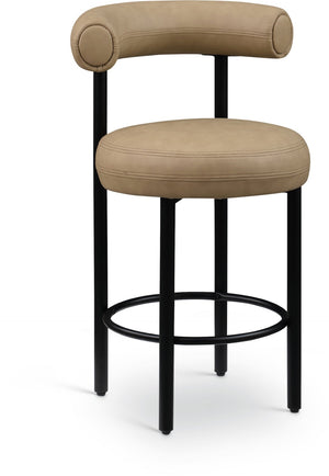 Meridian Furniture Bordeaux Vegan Leather Counter Stool with Sculpted Back and Sturdy Matte Iron Frame Tan 898Tan-C