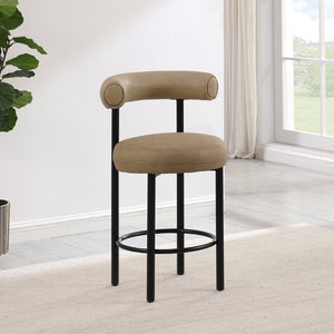 Meridian Furniture Bordeaux Vegan Leather Counter Stool with Sculpted Back and Sturdy Matte Iron Frame Tan 898Tan-C