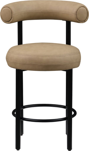 Meridian Furniture Bordeaux Vegan Leather Counter Stool with Sculpted Back and Sturdy Matte Iron Frame Tan 898Tan-C