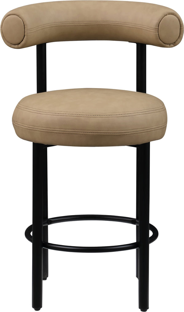 Meridian Furniture Bordeaux Vegan Leather Counter Stool with Sculpted Back and Sturdy Matte Iron Frame Tan 898Tan-C