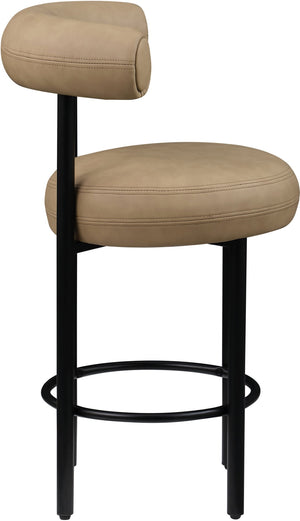 Meridian Furniture Bordeaux Vegan Leather Counter Stool with Sculpted Back and Sturdy Matte Iron Frame Tan 898Tan-C
