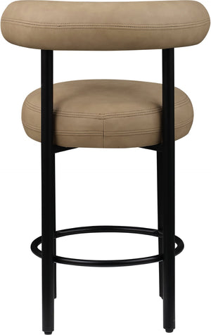 Meridian Furniture Bordeaux Vegan Leather Counter Stool with Sculpted Back and Sturdy Matte Iron Frame Tan 898Tan-C
