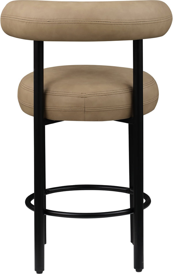 Meridian Furniture Bordeaux Vegan Leather Counter Stool with Sculpted Back and Sturdy Matte Iron Frame Tan 898Tan-C