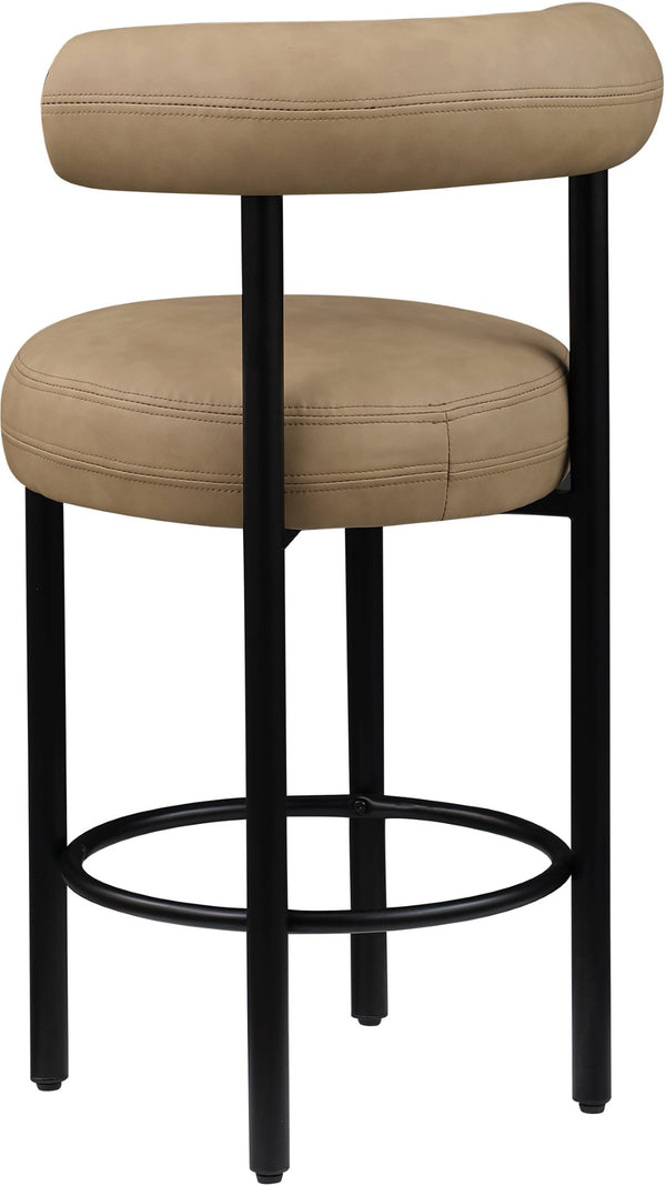 Meridian Furniture Bordeaux Vegan Leather Counter Stool with Sculpted Back and Sturdy Matte Iron Frame Tan 898Tan-C