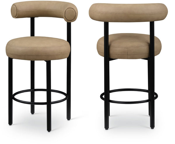 Meridian Furniture Bordeaux Vegan Leather Counter Stool with Sculpted Back and Sturdy Matte Iron Frame Tan 898Tan-C