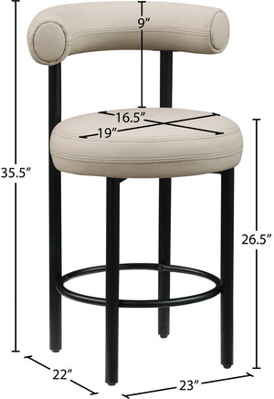 Meridian Furniture Bordeaux Vegan Leather Counter Stool with Sculpted Back and Sturdy Matte Iron Frame Taupe 898Taupe-C