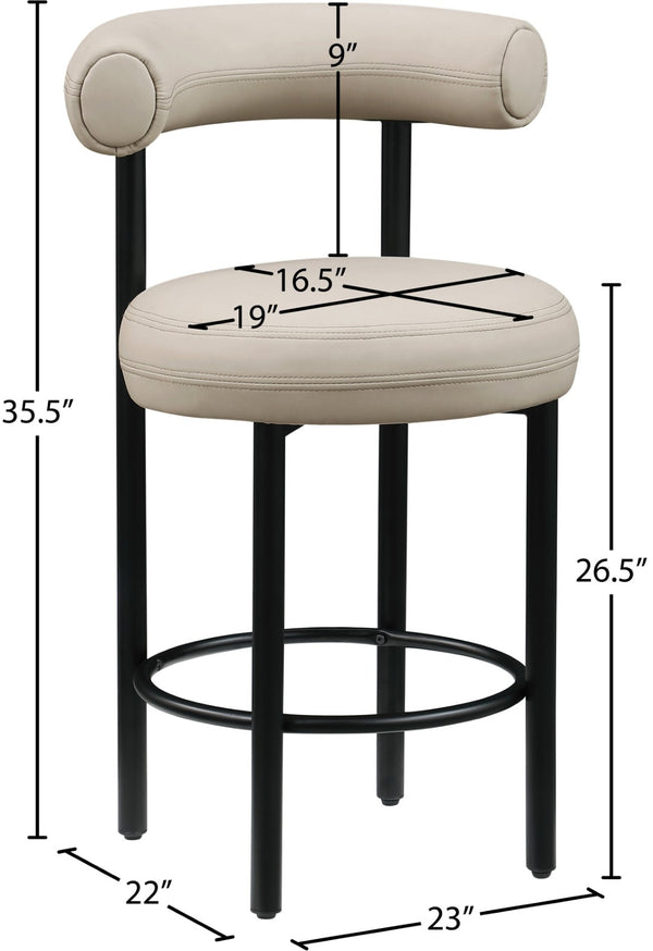Meridian Furniture Bordeaux Vegan Leather Counter Stool with Sculpted Back and Sturdy Matte Iron Frame Taupe 898Taupe-C