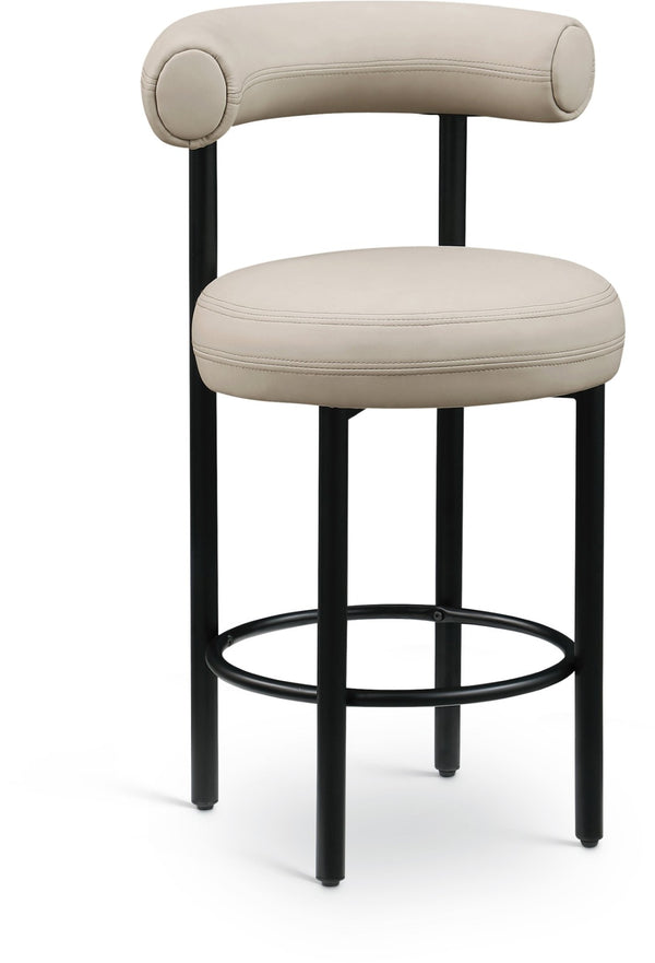 Meridian Furniture Bordeaux Vegan Leather Counter Stool with Sculpted Back and Sturdy Matte Iron Frame Taupe 898Taupe-C