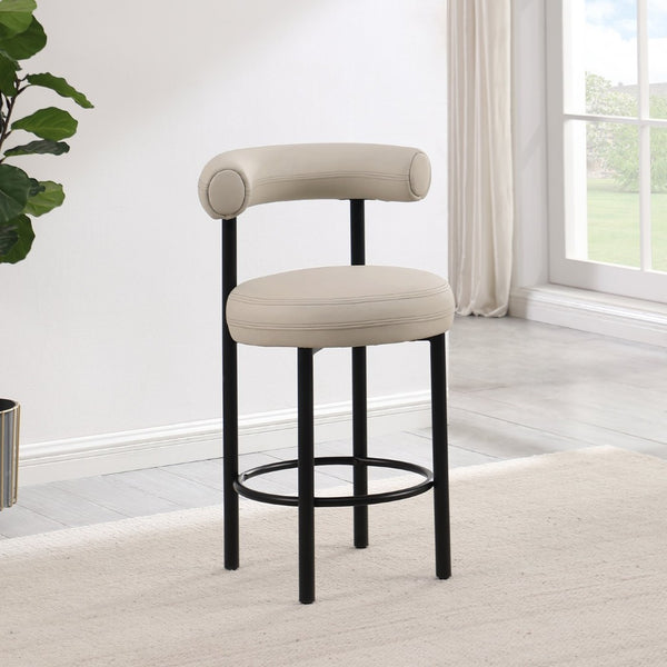 Meridian Furniture Bordeaux Vegan Leather Counter Stool with Sculpted Back and Sturdy Matte Iron Frame Taupe 898Taupe-C