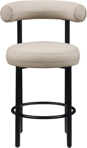 Meridian Furniture Bordeaux Vegan Leather Counter Stool with Sculpted Back and Sturdy Matte Iron Frame Taupe 898Taupe-C