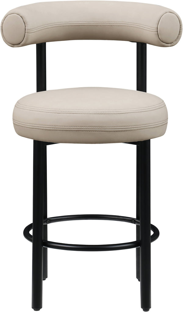 Meridian Furniture Bordeaux Vegan Leather Counter Stool with Sculpted Back and Sturdy Matte Iron Frame Taupe 898Taupe-C