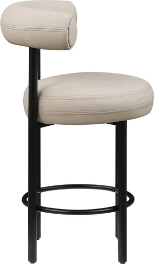 Meridian Furniture Bordeaux Vegan Leather Counter Stool with Sculpted Back and Sturdy Matte Iron Frame Taupe 898Taupe-C