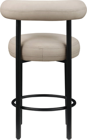 Meridian Furniture Bordeaux Vegan Leather Counter Stool with Sculpted Back and Sturdy Matte Iron Frame Taupe 898Taupe-C
