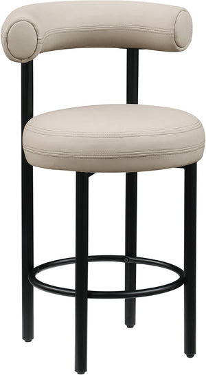 Meridian Furniture Bordeaux Vegan Leather Counter Stool with Sculpted Back and Sturdy Matte Iron Frame Taupe 898Taupe-C