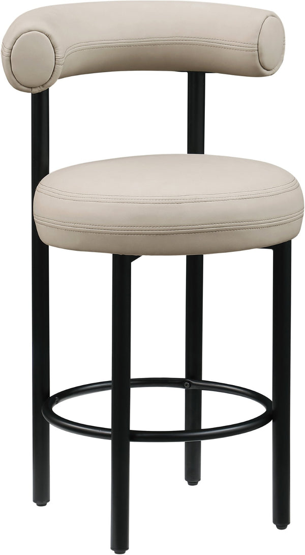 Meridian Furniture Bordeaux Vegan Leather Counter Stool with Sculpted Back and Sturdy Matte Iron Frame Taupe 898Taupe-C