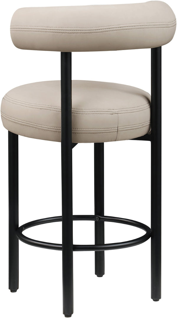 Meridian Furniture Bordeaux Vegan Leather Counter Stool with Sculpted Back and Sturdy Matte Iron Frame Taupe 898Taupe-C