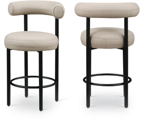 Meridian Furniture Bordeaux Vegan Leather Counter Stool with Sculpted Back and Sturdy Matte Iron Frame Taupe 898Taupe-C