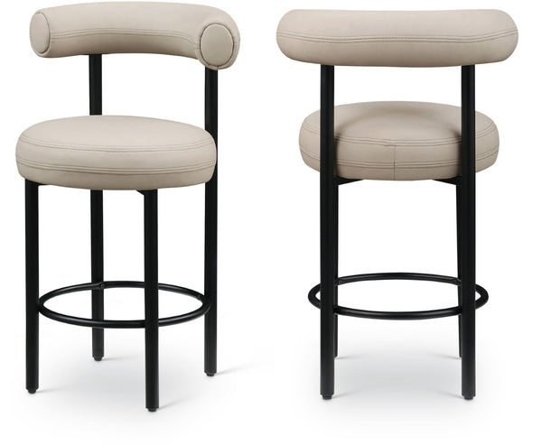 Meridian Furniture Bordeaux Vegan Leather Counter Stool with Sculpted Back and Sturdy Matte Iron Frame Taupe 898Taupe-C