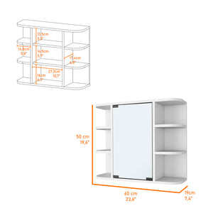 English Elm Valdez Bathroom Medicine Cabinet Mirror with Six Open Shelves and Central Mirrored Door, Durable White 27 L x 18 W x 6 H B128P148818