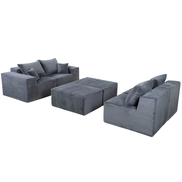 English Elm 6-Piece Modular U-Shaped Sectional Sofa with Chaise Convertible Corduroy Comfort and Secure Base Gray W3163S00039