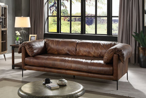 English Elm Jaron Top Grain Leather Sofa in Mocha — Macho Durable Wooden Frame, Metal Legs, Plush D30 Foam Comfort B2726P246566