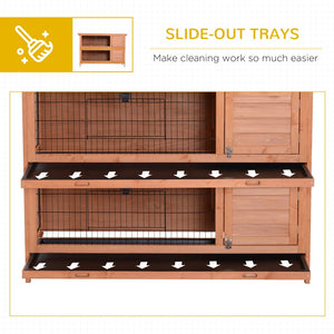 English Elm Rabbit Hutch Two Level Wooden Outdoor Pet Home with Pull Out Trays and Rain Roof T3971P383360