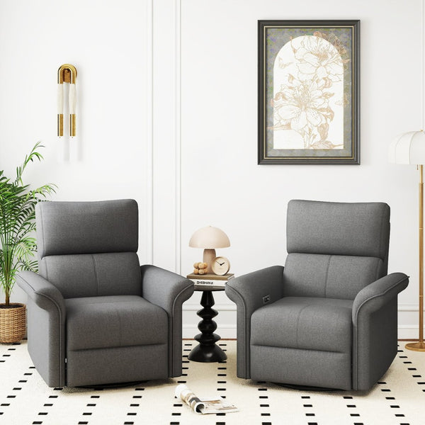 English Elm 270° Swivel Power Recliner Velvet Glider Rocker with Usb Ports for Living Room W1028S00057