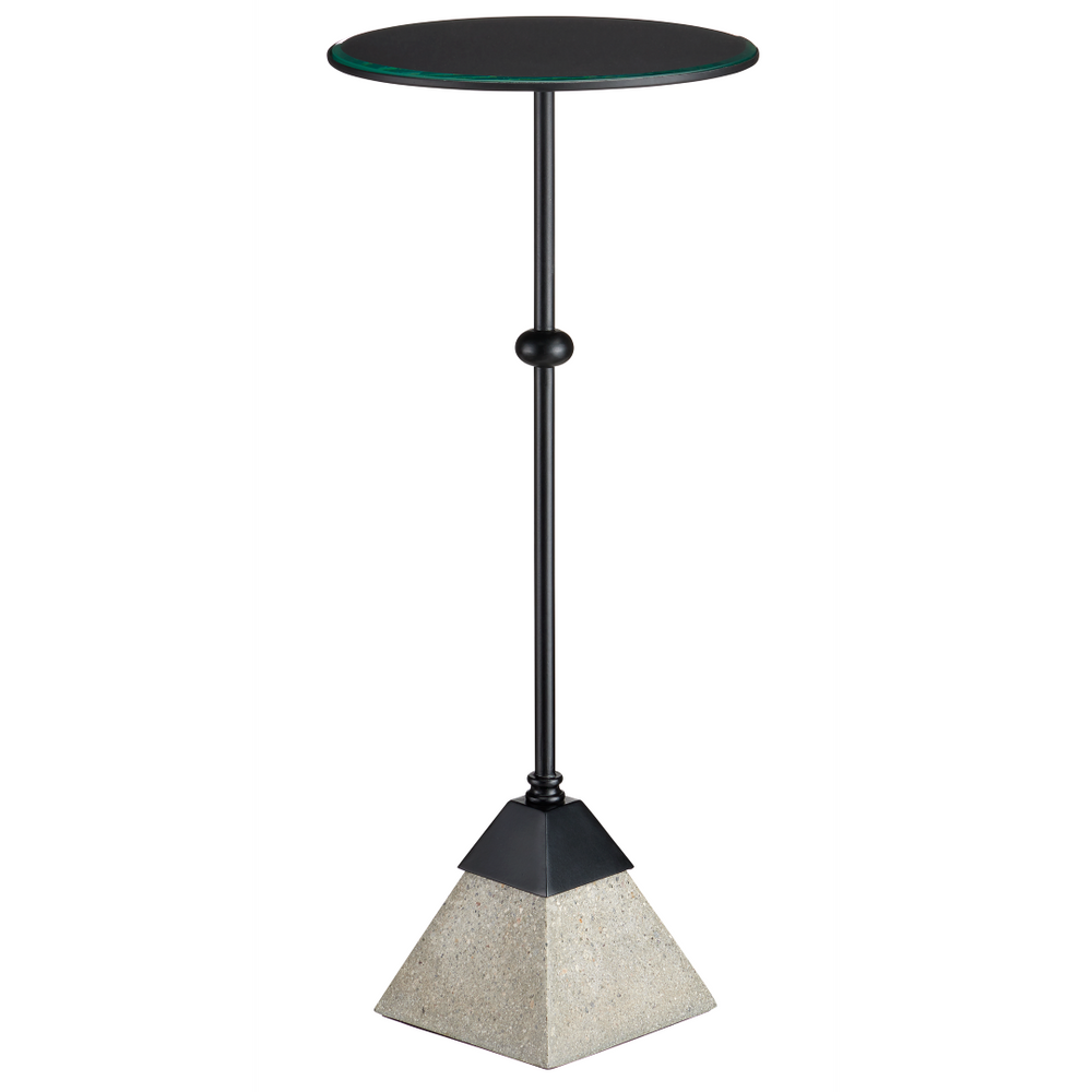 Parna Industrial Concrete Accent Table with Wrought Iron Base & Clear Glass Top - Modern Design!